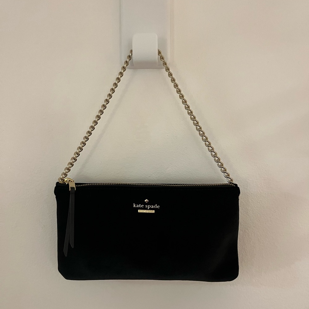 🚫Sold🚫 Kate Spade Black Velvet Purse shoulder bag Clutch with Chain
